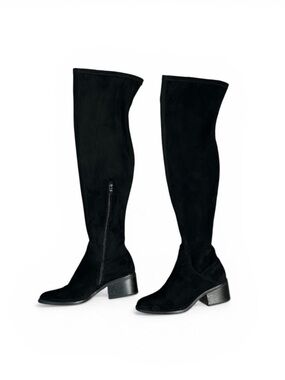 Steve Madden Aggie Over-the-Knee Black Micro Suede Boots Size 8 Stretch Zip
